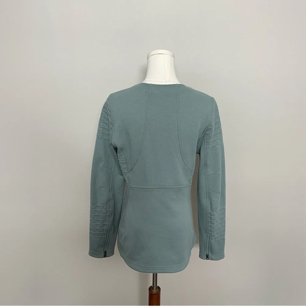 Athleta Moto Jacket Sweatshirt Knit Fleece Lined Zipper Pockets Minimalist Green